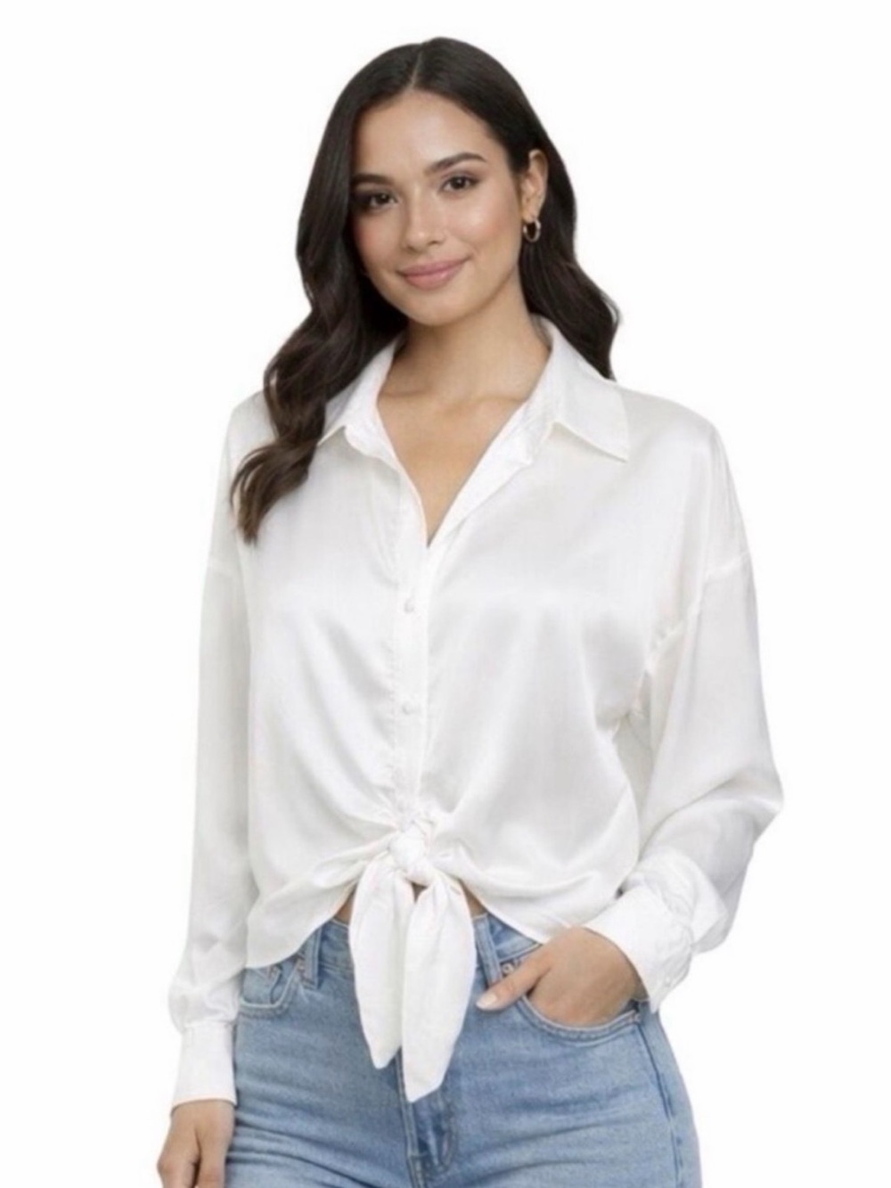 Hutch x Anthropologie Robbie Tie Front Button Down Top - Size Medium - White